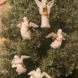 White and Gold accented Angel Christmas Ornaments 5/Set